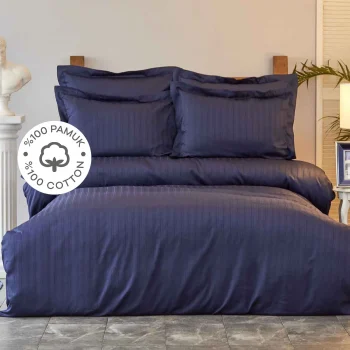 Karaca Home Charm Bold Navy Blue jednostruki set satenske posteljine