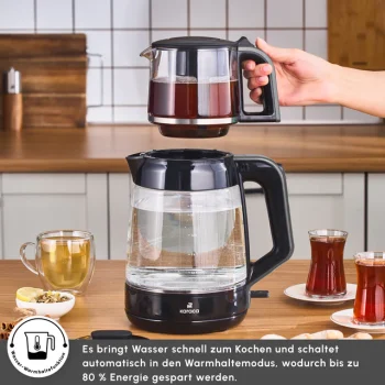 Karaca Glass Tea XL 2 u 1 stakleni aparat za čaj, svemirsko siva